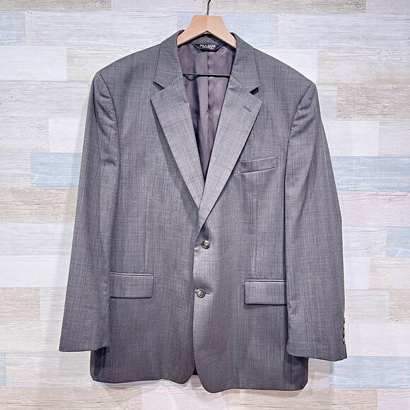Jos A Bank Wool Two Button Suit Gray Birdseye Mens 46R Jacket 40W Pleated Pants - Picture 2 of 14